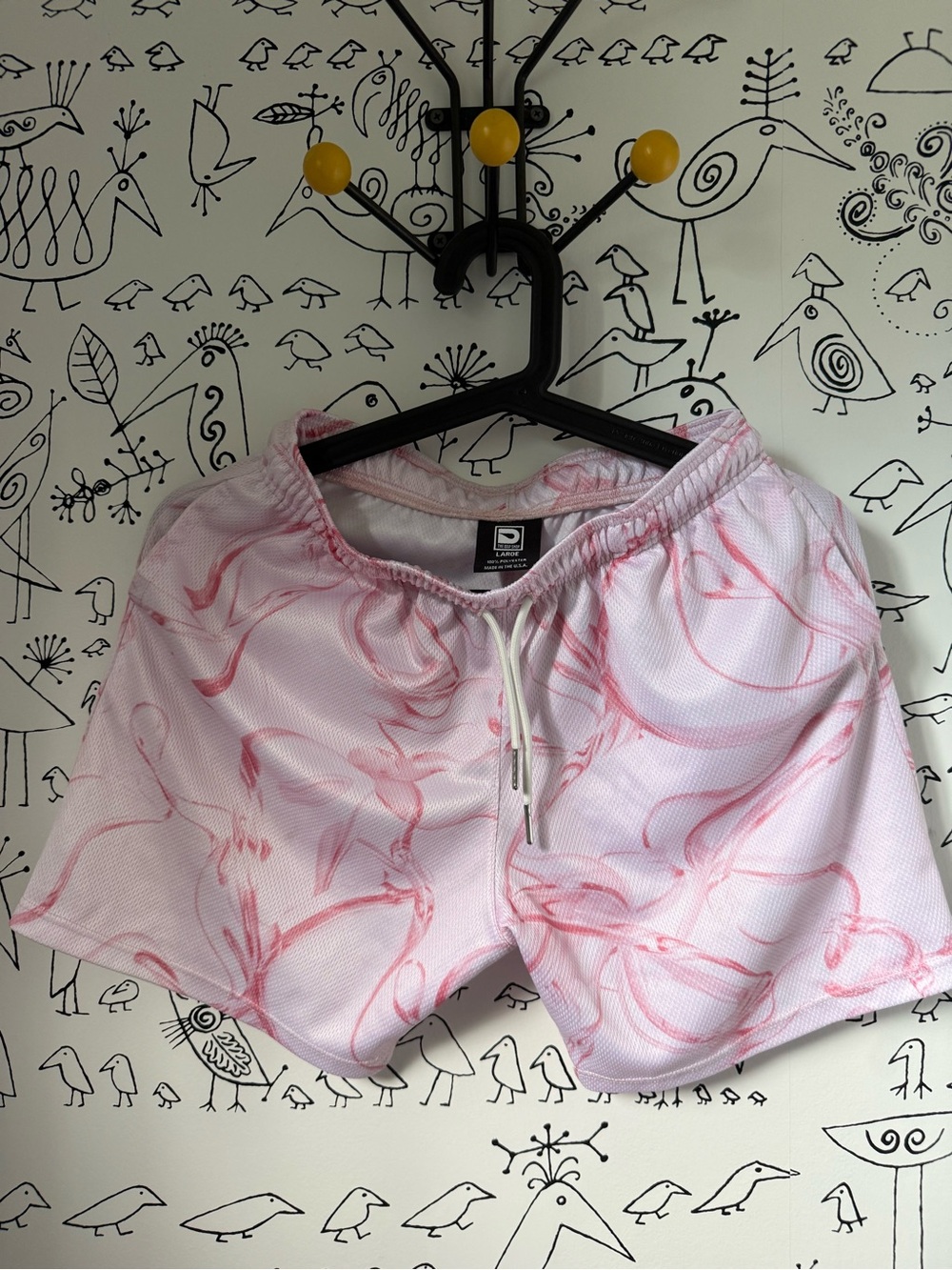 Pink Printed Athletic Shorts with Drawstring